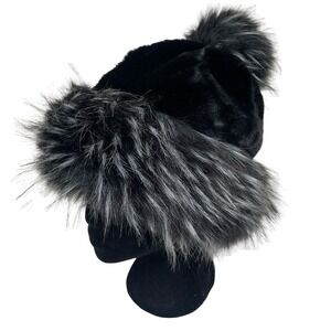 Elegant Black Faux Fur Hat with Gray Details